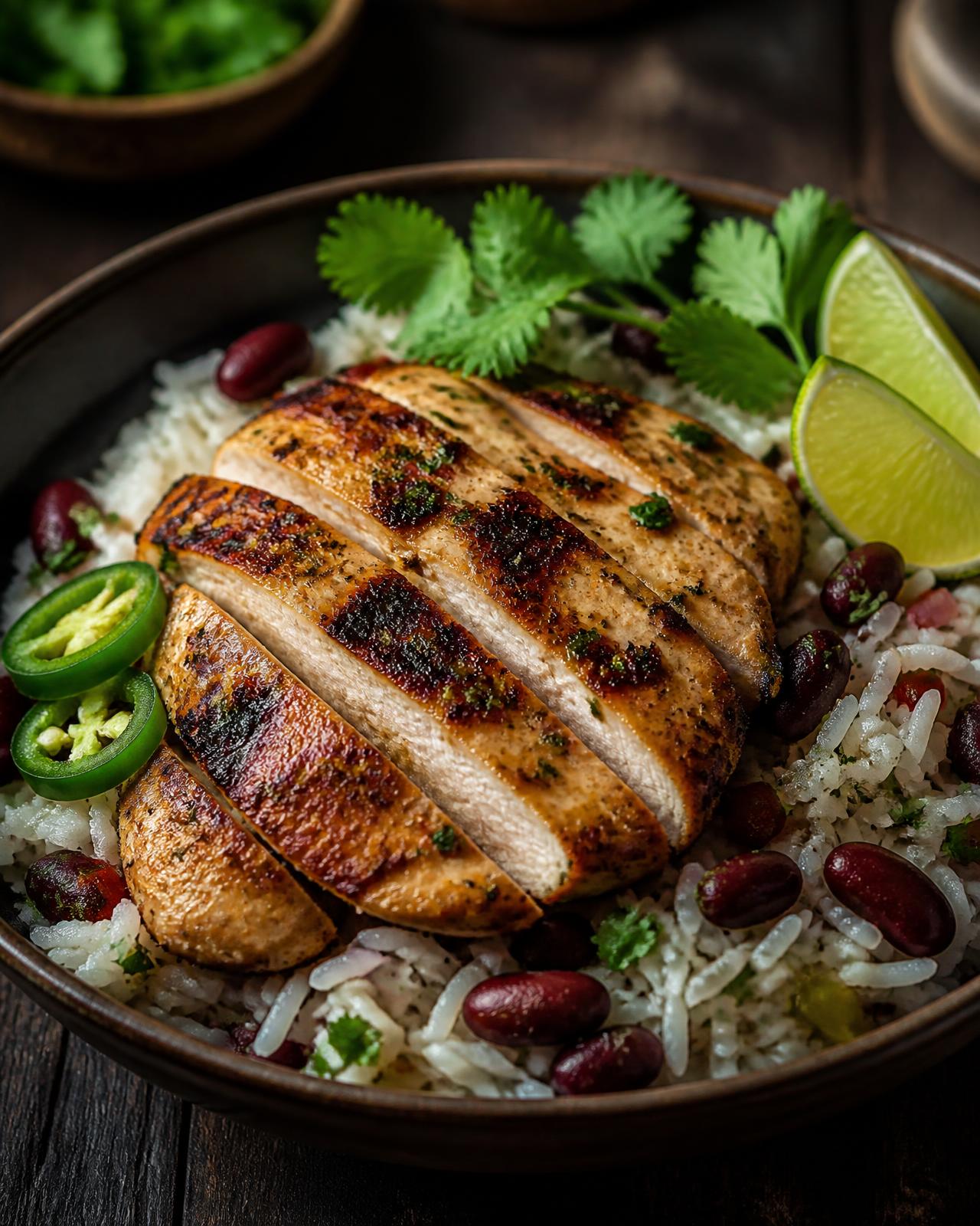 Poulet grillé, riz & haricots